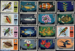 Solomon Islands 1975 Definitives, Overprints 16v, Mint NH, Nature - Birds - Butterflies - Fish - Flowers & Plants - Fishes