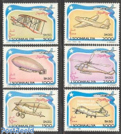 Somalia 1993 Aeroplanes 6v, Mint NH, Transport - Helicopters - Aircraft & Aviation - Zeppelins - Helicopters