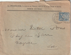 47-T.P N° 101 Sur Lettre L.Forges Avoué Agen > V.Pons Vayrac 1898 - 1876-1898 Sage (Type II)