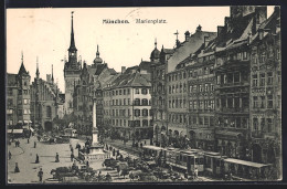 AK München, Strassenbahnen überqueren Den Marienplatz - Tram