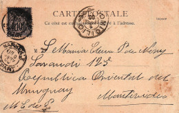 1900 Postcard Marseille Route De La Corniche To Uruguay Sage Floral Montevideo Arrival Cancel DOMICILIO - 1898-1900 Sage (Type III)