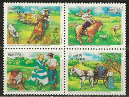 BRASIL 1992 - FOLCKLORE Y TRAJES REGIONALES - YVERT Nº 2056/2059** TEMA TEXTIL Y CABALLOS - Neufs