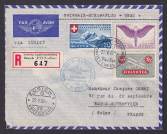 SWITZERLAND 1939, Registered Air Mail Cover Swissair To France - Brieven En Documenten