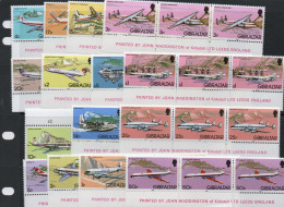 GIBRALTAR -   1962 - AIRCRAFT DEFS SET OF 15 IN STRIPS OF 3 MINT NEVER HINGED SG CAT £115+ - Gibraltar