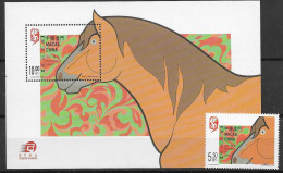 Macau Year Of The Horse Sheet And Stamp Mnh ** 2002 - Neufs