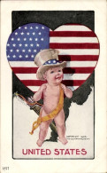 Artiste CPA United States, Flagge, Herz, Amor Mit Hut, Bogen Und Pfeilen - Autres & Non Classés