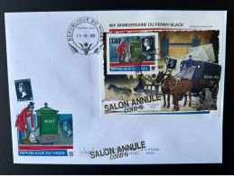 Niger 2020 Mi. 7201 - 7204 Bl. 1134 FDC SALON ANNULE COVID Gold Overprint Surchargé Penny Black London Horse Post Stamp - Niger (1960-...)