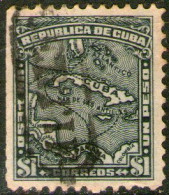 CUBA Sello Usado MAPA DE CUBA X 1 Peso Años 1914-1916 – Valorizado En Catálogo € 30,00 - Oblitérés