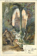 Ludwig II König Von Bayern 1901 Litho Neuschwanstein Grotte Embossed Selten Rare - Füssen