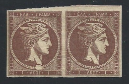 1872-75 Grecia, N. 33 - 1 Bruno COPPIA MNH** VARIETA' - Autres & Non Classés