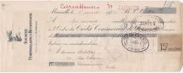 Lettre De Change De Marseille (13) Pour Carcassonne (11) - 15 Janvier 1922 - Timbre Fiscal 15c EC 380 - Bills Of Exchange