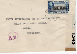 FAKLAND ISLANDS -SUISSE (CROIX-ROUGE). 1944.  3 CENSURES. - Falkland