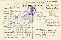 EGYPTE-SUISSE (CROIX-ROUGE)-ITALIE. 1942.PRISONNIER GUERRE ITALIEN (CAMP 308).  CENSURE. - Lettres & Documents