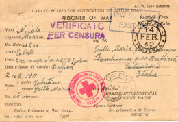 EGYPTE-SUISSE (CROIX-ROUGE)-ITALIE. 1941.PRISONNIER GUERRE ITALIEN (CAMP 307).  CENSURE. - Lettres & Documents