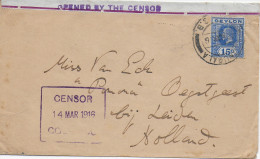 Ceylon: Onugala To Holland, 1916, Censor - Sri Lanka (Ceylan) (1948-...)