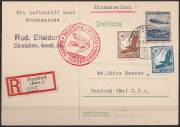 Postkarte Recom. Affr. 95pf Càd "FRANKFURT (MAIN)/-5-51936" Pour SANDFORD (USA) + Cachet "Deutsche Lufpost/Europa - Nord - Airmail & Zeppelin