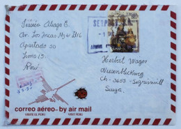 Lettre Par Avion Du Pérou Vers La Suisse – Affranchissement "Virgen Del Carmen" - Pérou