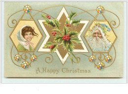 N°3477 - Carte Gaufree - A Happy Christmas - Père Noel Et Visage D'enfant - Santa Claus