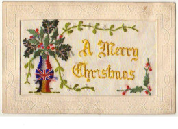 N°8854 - Carte Brodée - A Merry Christmas - Vase En Drapeaux - Embroidered