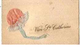 N°14102 - Vive Ste Catherine - Bonnet Rose Et Ruban Bleu (format 12 X 7 Cm) - St. Catherine