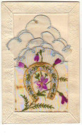N°7859 - Carte Brodée Avec Pochette Blanche Liseret Bleu - Fer à Cheval - Embroidered