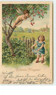 N°6778 - Carte Gaufrée - Pentecôte - Fröhliche Pfingsten - Angelot Cueillant Des Cerises - Pfingsten