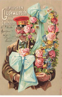 N°25187 - Carte Gaufrée - Herzlichen Glückwunsch Zum Geburtstage - Homme Apportant Des Fleurs - Geburtstag