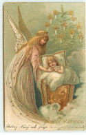 N°21975 - Carte Gaufrée - Veselé Vanoce - Ange Gardien Près D'une Enfant Dormant - Andere & Zonder Classificatie
