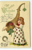 N°21999 - Carte Gaufrée - Fillette Vidant Une Corne D'abondance, Portes-bonheur - Cochon - Geburtstag