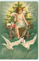 N°20796 - Frohliche Weihnachten - Clapsaddle - Angelot Sur Un Char Tiré Par Des Colombes - Andere & Zonder Classificatie