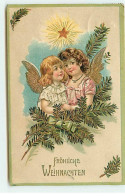 N°20786 - Carte Gaufrée - Frohliche Weihnachten - Deux Anges Sous Une Etoile - Andere & Zonder Classificatie
