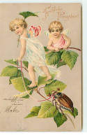 N°17669 - Carte Gaufrée - Fröhliche Pfingsten - Anges Tenant Un Hanneton En Laisse - Pfingsten