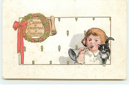 N°3626 - Carte Gaufree - Merry Christmas And Greetings - Fillette Jouant De La Trompette Et Chat Noir - Andere & Zonder Classificatie