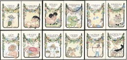 12 CPSM / CPM 10.5 X 15  Les 12 Signes Du Zodiaque Astrologie Horoscope Illustrateur G. Guilfou (?) - Astrologie