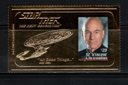 St. Vincent 1994 Space, TV Series “Star Trek – The Next Generation”, Jean Luc Picard Gold Stamp MNH - Noord-Amerika