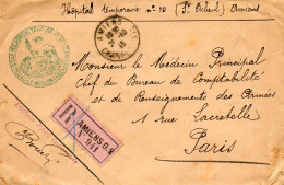 1915. RARE LETTRE CHARGEE."H.T.". "HOPITAL TEMPORAIRE  N°10". AMIENS (SOMME) - WW I