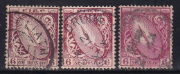 6d - 3 Diff Shades / Colours / Paper Variety Used Ireland 1922, Sword,  (wmk Unchecked) - Gebraucht