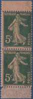 FRANCE - 137K  VARIETE SEMEUSE 5C VERT PAIRE VERTICALE DE CARNET PAPIER GC NEUF** SANS CHARNIERE COTE 40 EUR - Unused Stamps