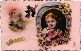 CPA Carte Postale Belgique   Heureux Anniversaire Une Fillette Dans Un Fer à Cheval  VM93779 - Geburtstag