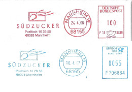 131  Sucre, Betterave Sucrière: 2 Ema D'Allemagne - Sugar Beet Meter Stamps From Mannheim, Germany. Südzucker - Alimentation