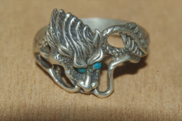 BAGUE ARGENT DRAGON Et TURQUOISES - Rings