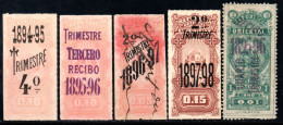 A4.261 5 OLD (1894-1898) REVENUES LOT MNG(*),USED - Uruguay