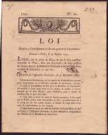 France " Loi N° 62 " Paris, 9 Janvier 1791 " Etablissement Du Bureau Général De Liquidation " - Décrets & Lois