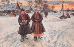 A752 Russia Ethnic Couple Country Costumes Accordion Art By Balunln Postcard - Russia