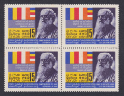 Ceylon Sri Lanka 1967 MNH Colonel Henry S. Olcott, Buddhism, Buddhist, Theosophical Society, Freemason, Mason Block Of 4 - Sri Lanka (Ceylan) (1948-...)