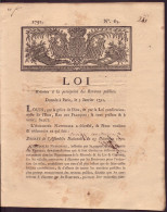 France " Loi N° 65 " Paris, 5 Janvier 1791 " Perception Des Revenus Publics - Décrets & Lois