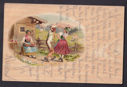Illustration Of A Couple Dancing / Year 1900 / Long Line Postcard Circulated, 2 Scans - Dans