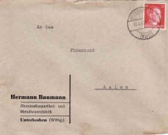 Third Reich 1942, Stempel Unterkochen-Württ. Metallwarenfabrik Sent To Finanzamt Aalen - Airmail & Zeppelin