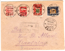 Estland 1920, 4 Marken Auf Einschreiben Brief V. Tallinn N. Schweden - Estonie