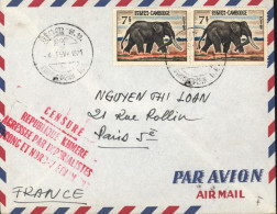 Cambodge Par Avion Phnom Penh 4 2 1971 Censure République Khmère Agressée Par Impérialistes Vietcong & Nord Vietnamiens - Cambodge